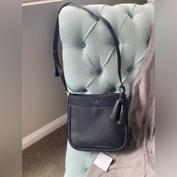 Kate Spade Black Pebbled Leather Crossbody Satchel Bag, Tassel Detail, Like New - Picture 2 of 13